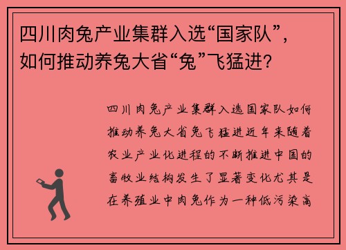 四川肉兔产业集群入选“国家队”，如何推动养兔大省“兔”飞猛进？