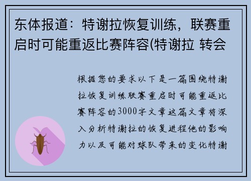 东体报道：特谢拉恢复训练，联赛重启时可能重返比赛阵容(特谢拉 转会)