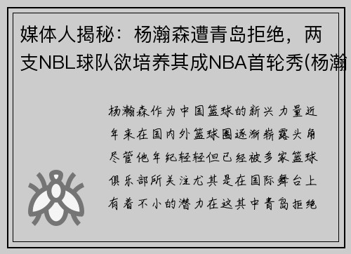 媒体人揭秘：杨瀚森遭青岛拒绝，两支NBL球队欲培养其成NBA首轮秀(杨瀚宇是谁)