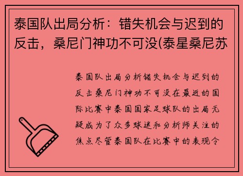 泰国队出局分析：错失机会与迟到的反击，桑尼门神功不可没(泰星桑尼苏瓦美塔农)